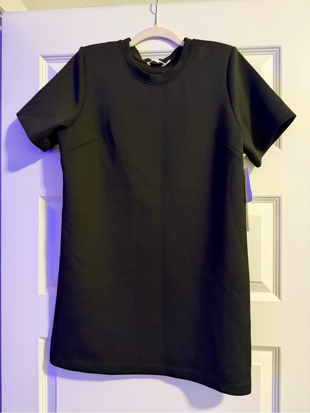 Good American Black Solid Shift Dress Crew Neck Short Sleeve Short Size 2 NWT